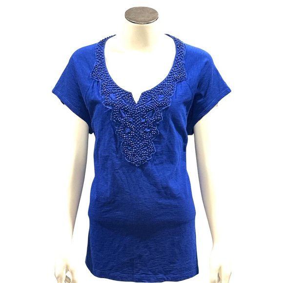 Chicos Royal Blue Short Sleeve Tee Classic Soft Stretch Casual Comfortable Sz 2 - Picture 1 of 11
